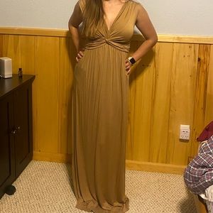 Tan V-Neck Maxi-Dress
